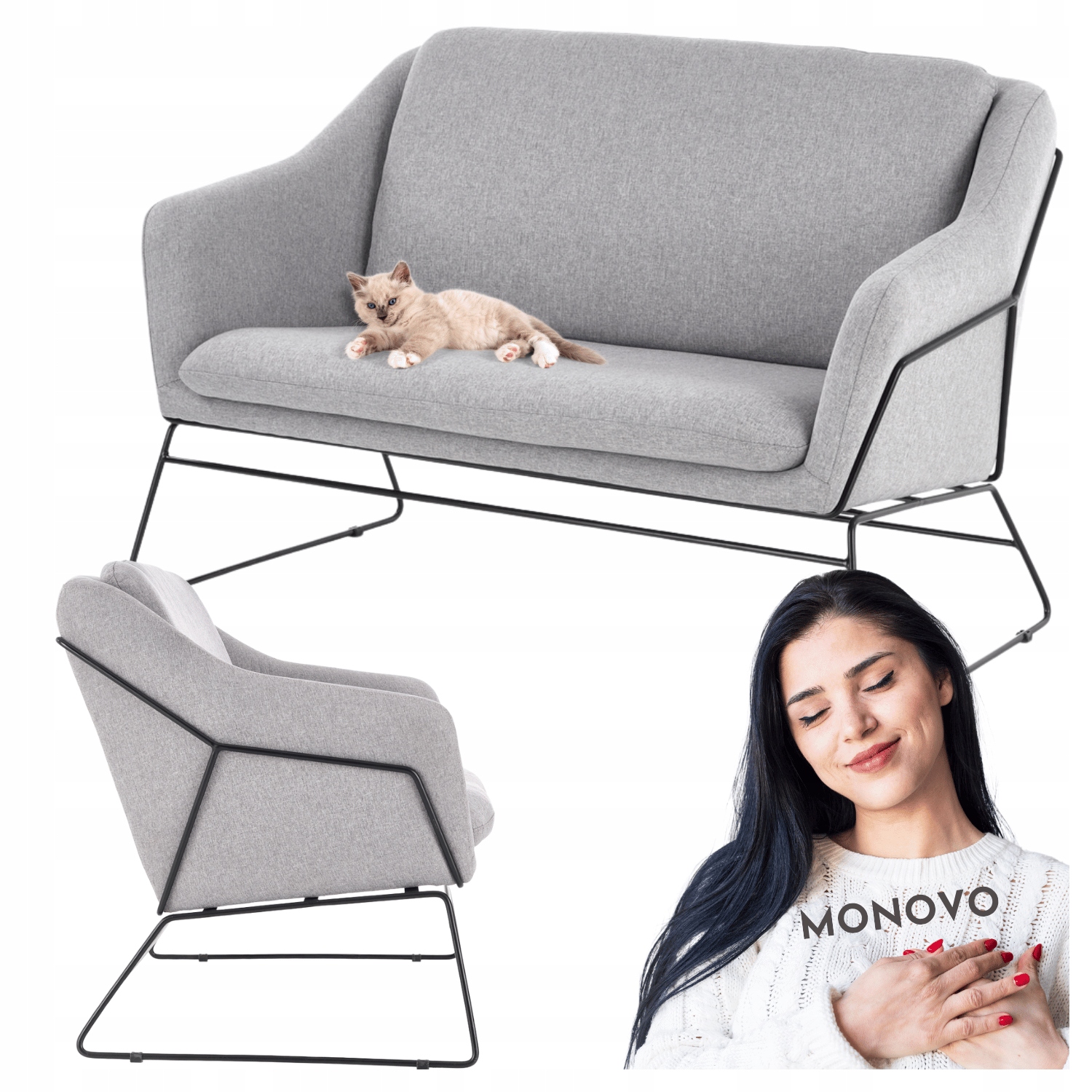 Fotel Sofa Dwuosobowa Szara Ławka do Salonu Wypoczynkowa Loft Soft 2XL