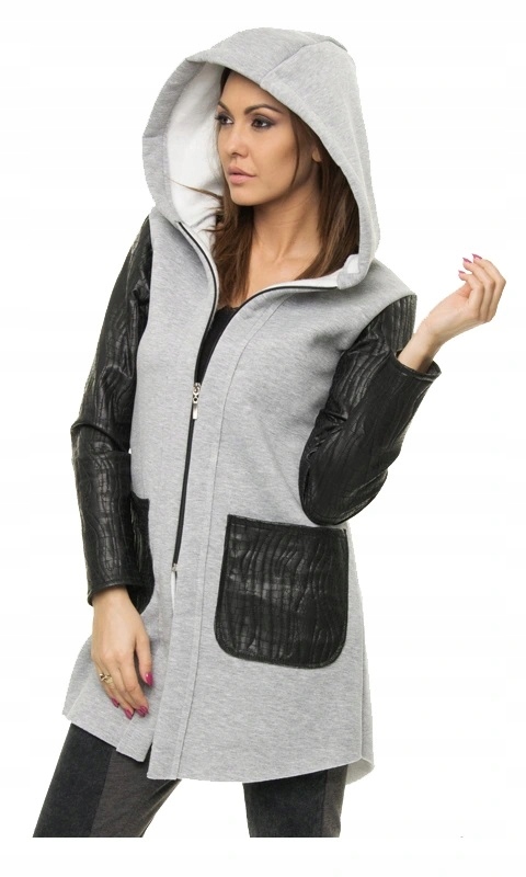 PŁASZCZ DRESOWY PIKOWANY KAPTUR SZARY r.48 Rękaw długi rękaw