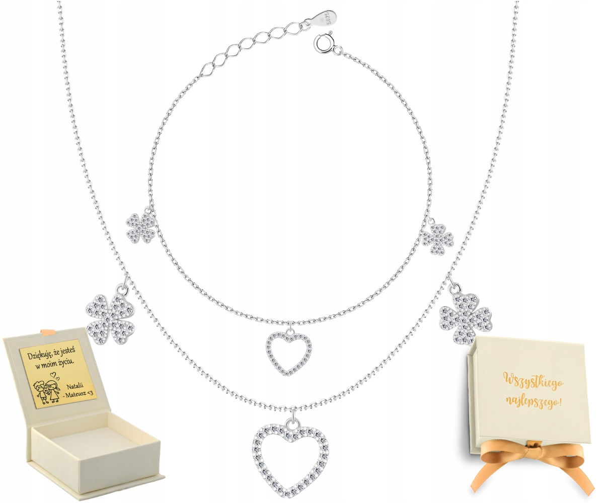 Sada Náhrdelník Náramek Čtyřlístek Pro Štěstí A Srdce