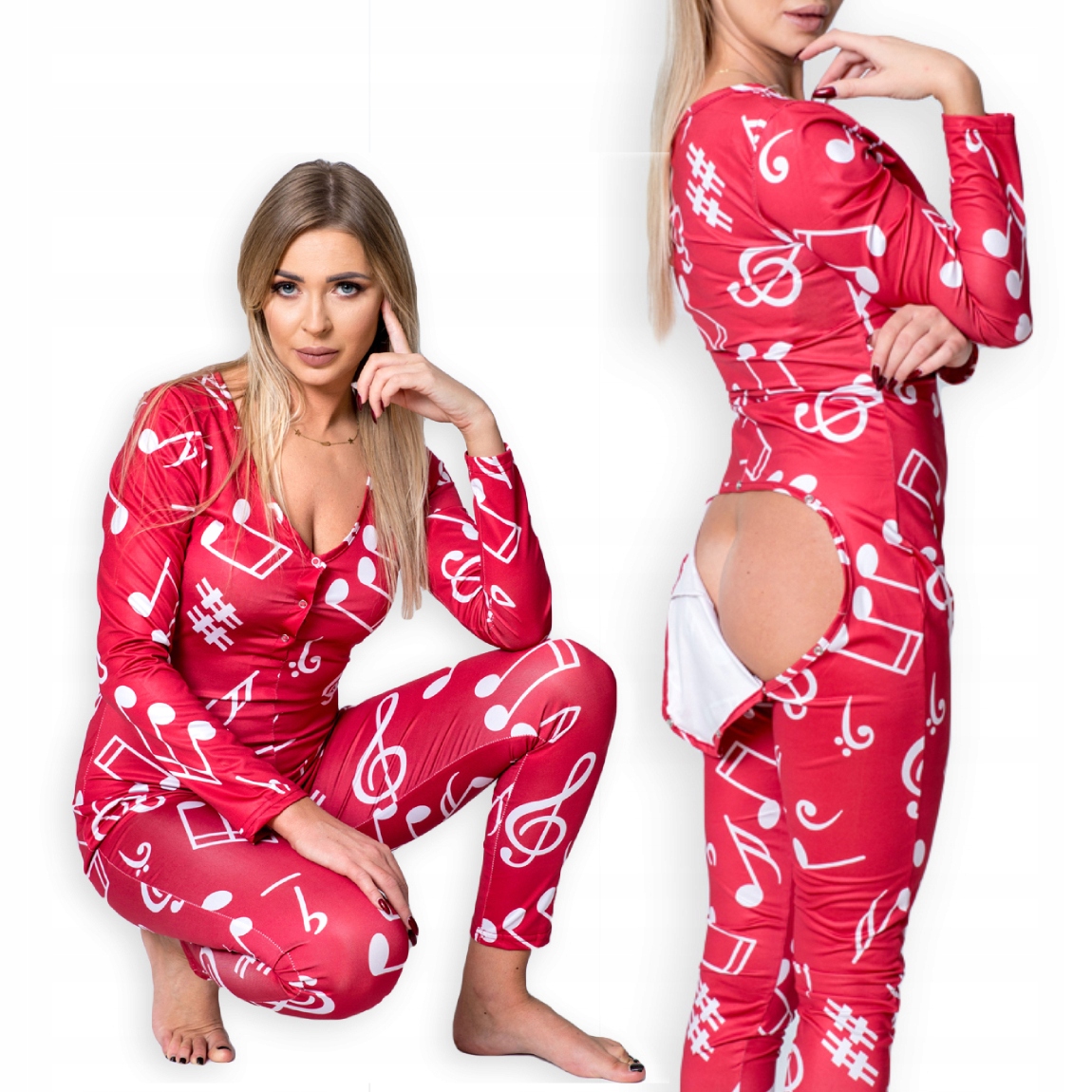 

Piżama Damska Rozpinana z Klapką Czerwona r.S