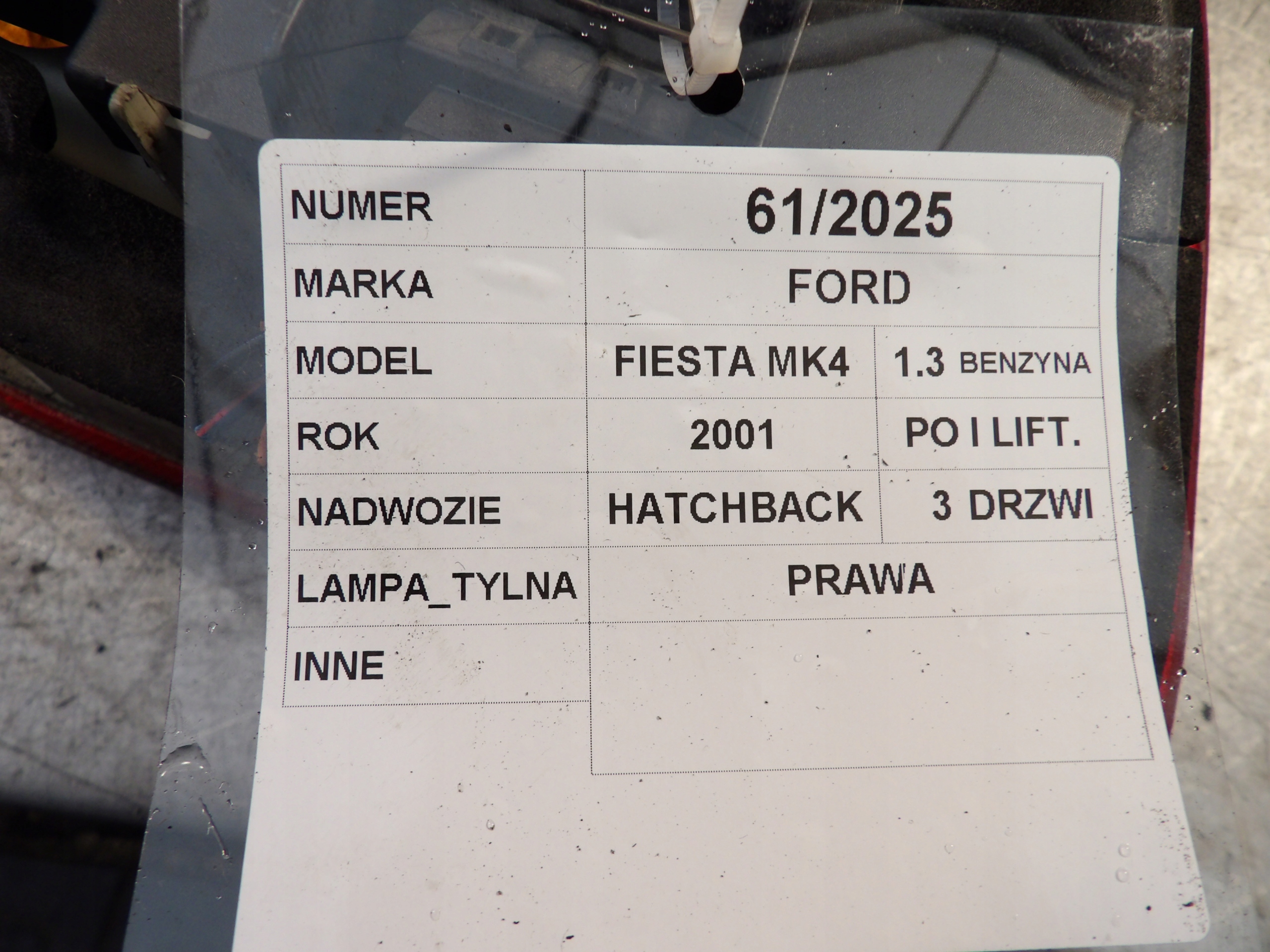 Ford Fiesta MK4 light rear right 96FG13N004AB HB 3D
