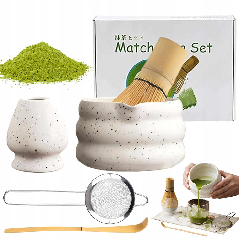 Levně Dárková Sada Pro Matchu 5V1: Keramická Šálek, Bambusová Metla