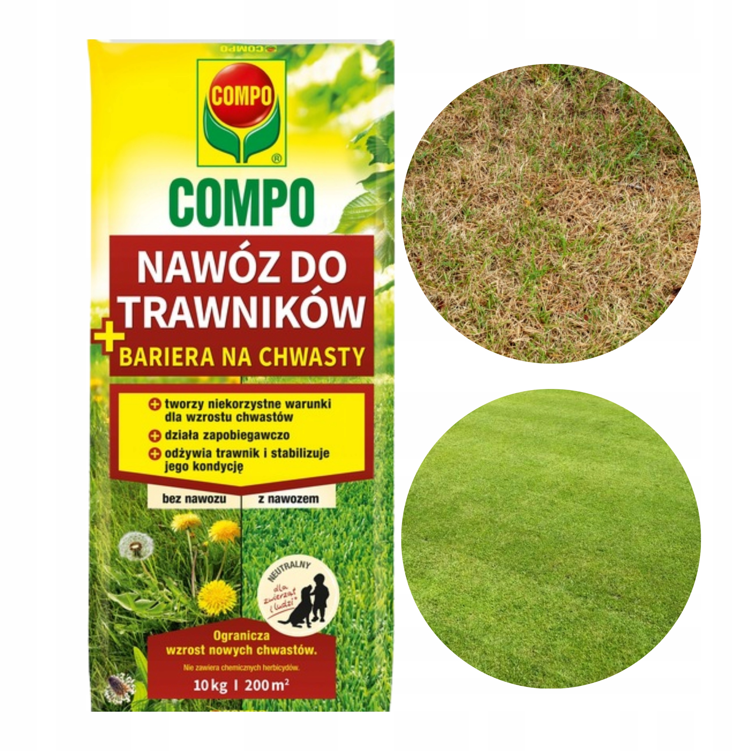 Nawóz do Trawników z Mchem i Chwastami Bariera na Chwasty 10kg Compo