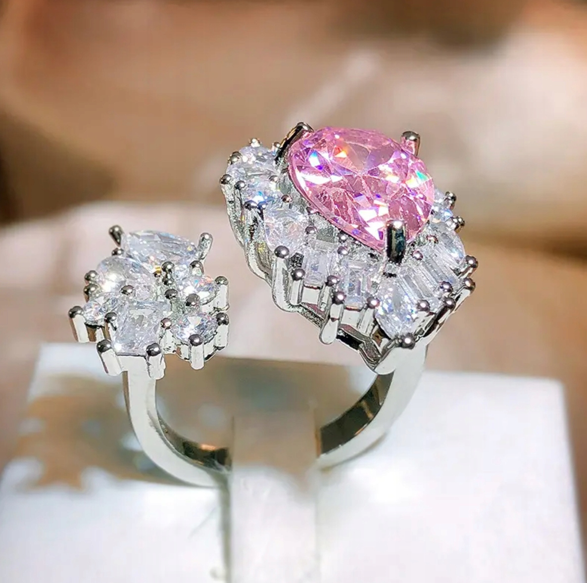 Stříbrný Prstýnek Turmalín Velký Zirkony Lžička Ocel