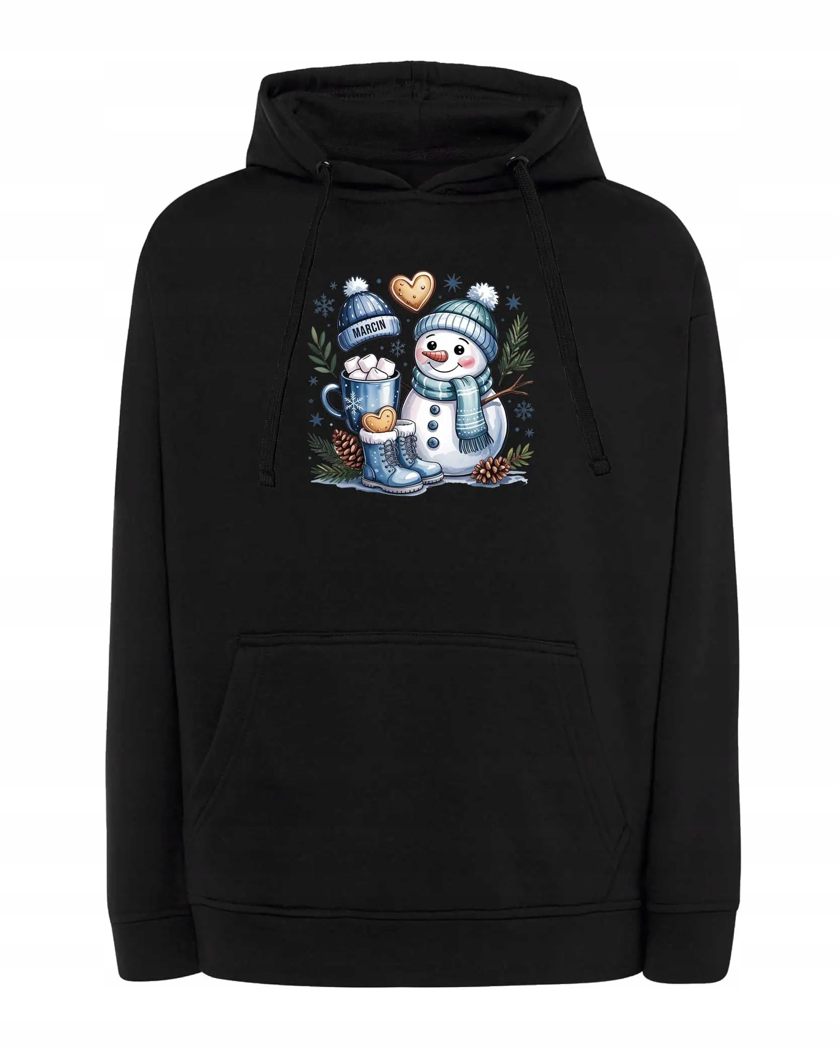 Mikina s kapucí Vánoční personalizovaná zimní kreslená černá M