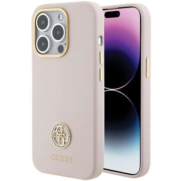 Guess kryt pro iPhone 15 Pro 6,1" růžový Hc Silicone Logo Strass 4G