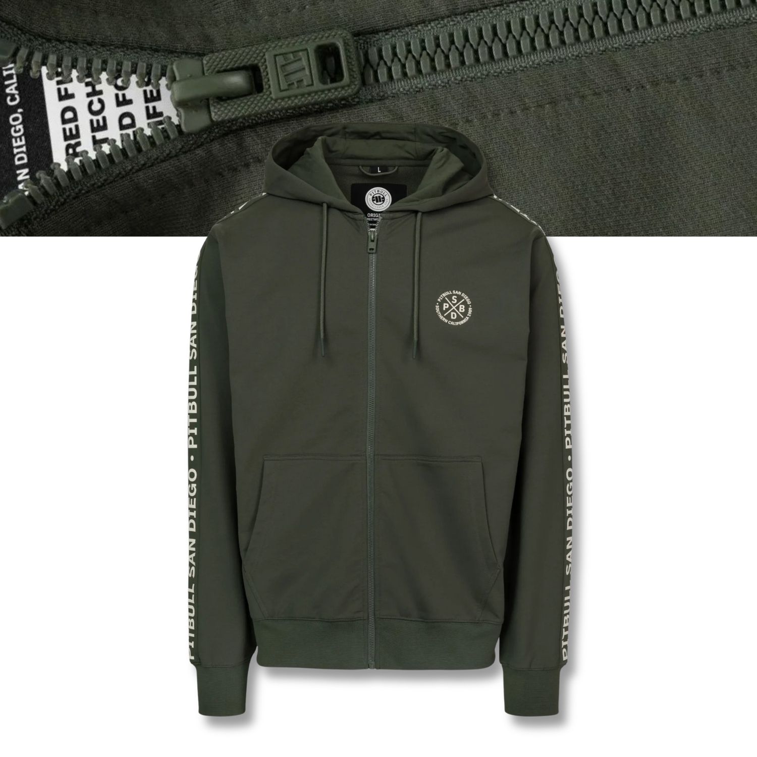 Pánská Rozepínací Mikina s kapucí Pitbull Tape Parker lampasy pohodlná 3XL