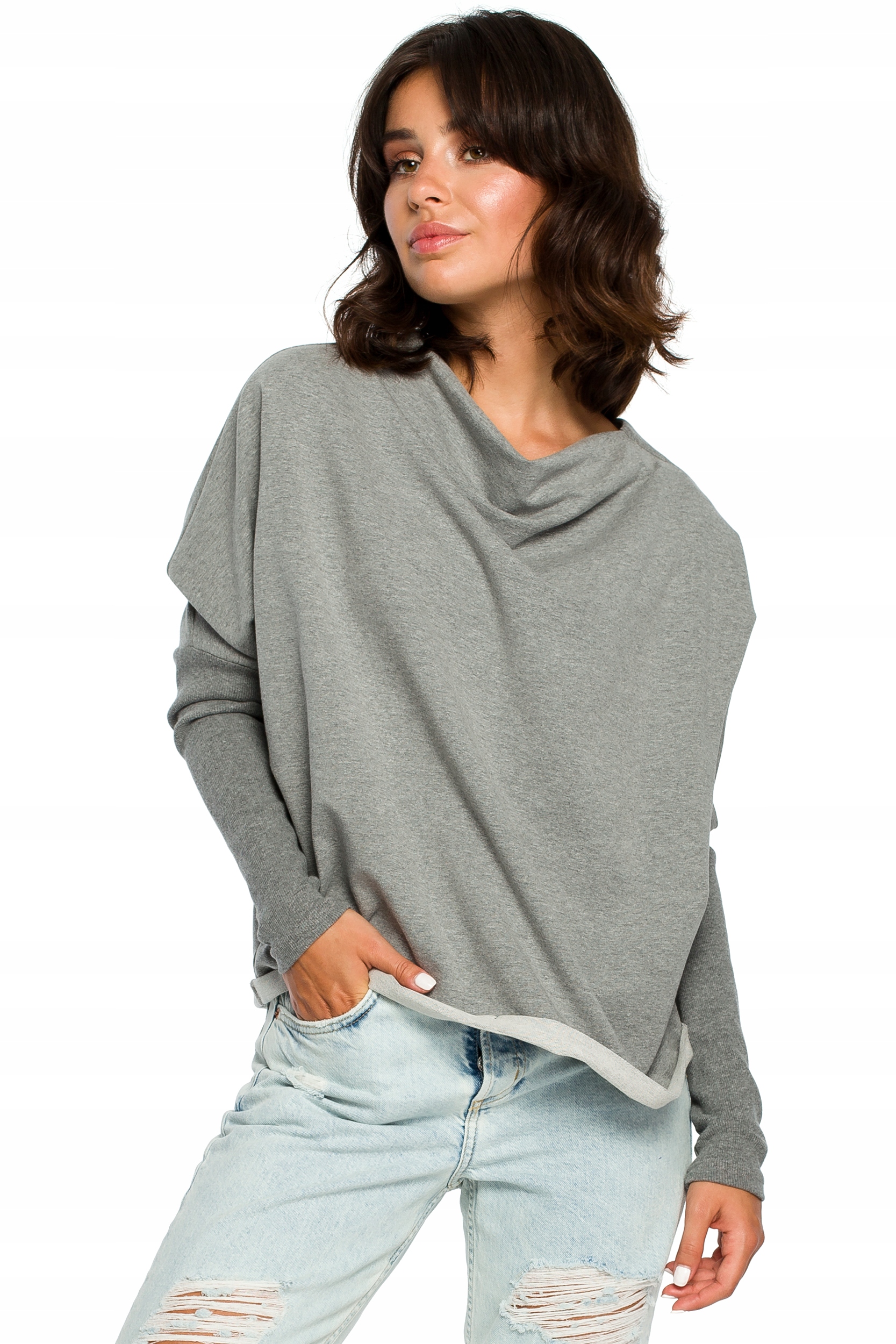 

B094 Bluza z dekoltem z tyłu - szara L/XL