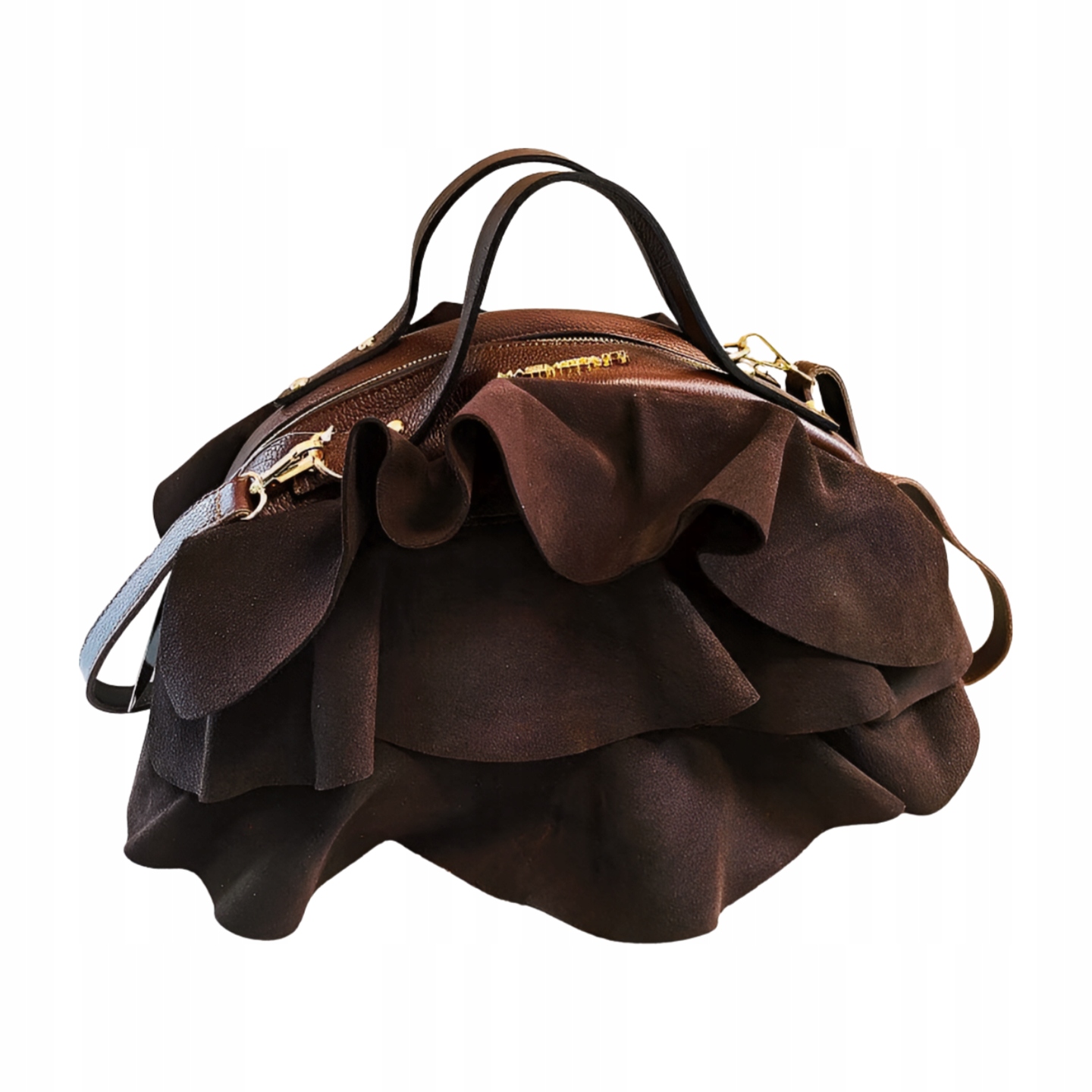 Massimo Contti hnědá semišová shopper kabelka s volánkem