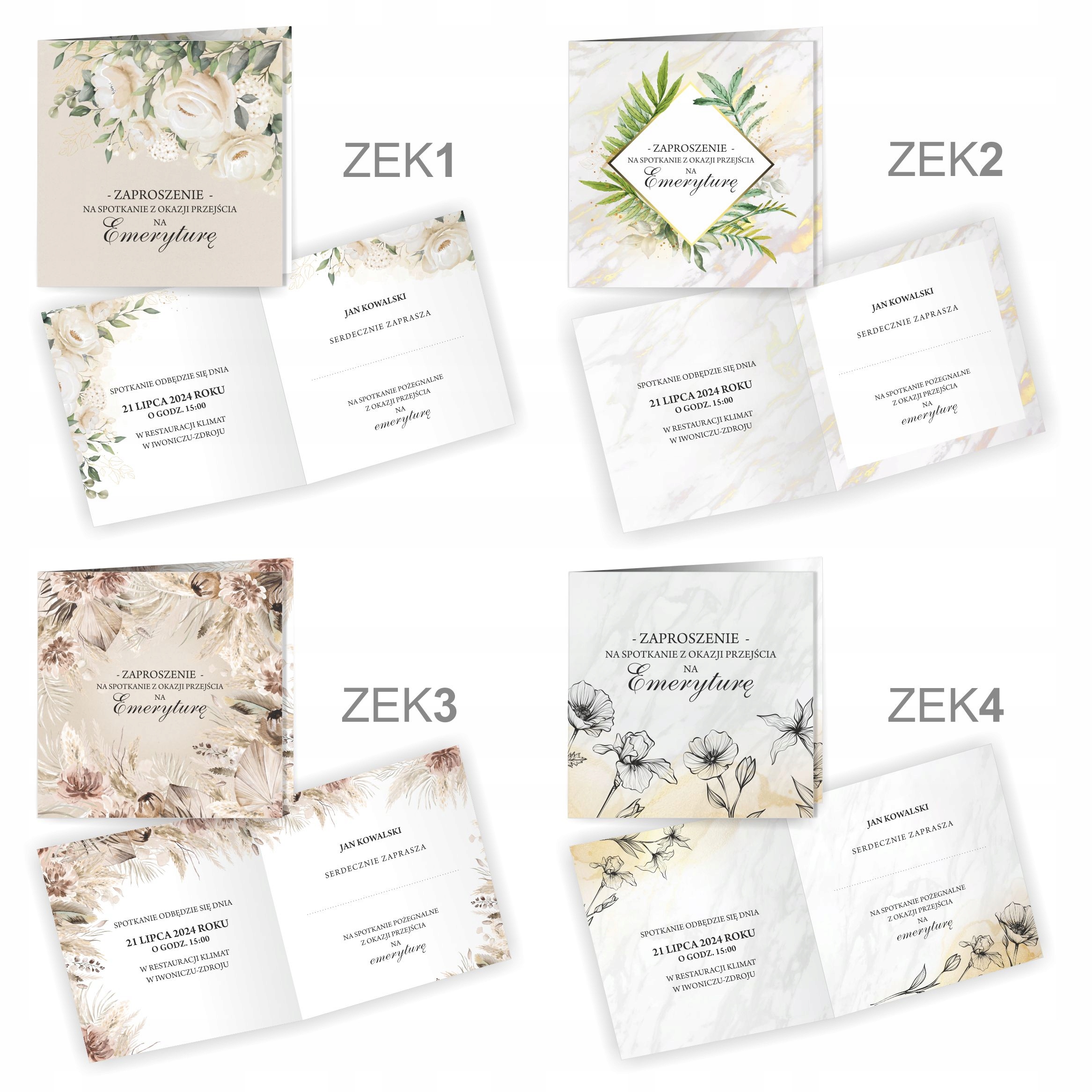 Zaproszenie na spotkanie przejście na Emeryturę WZORY + koperta GRATIS Rodzaj pozostałe