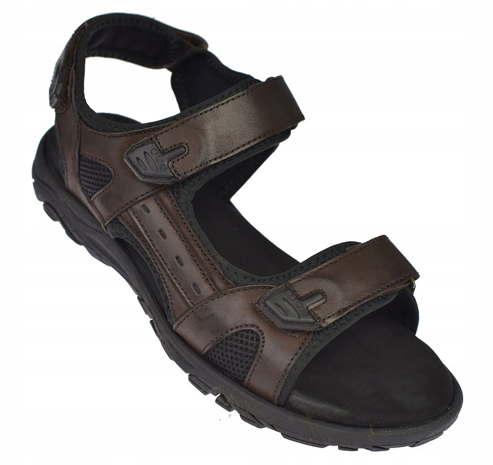 Pánské kožené sandály s páskem na suchý zip CY145 hnědé, pohodlné, lehké, vel 44