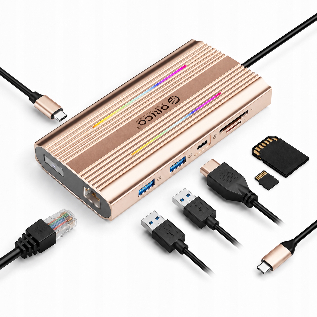 Stacja dokująca Usb-c Orico Xdr Rgb 12w1 2x Hdmi 4K Pd 100W