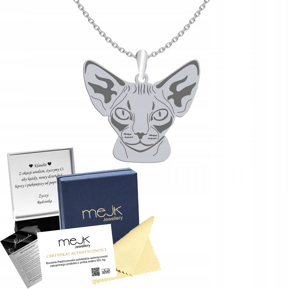 Stříbrný náhrdelník s kočkou Devon Rex 925 Řetízek Šperky Žena Gravírování