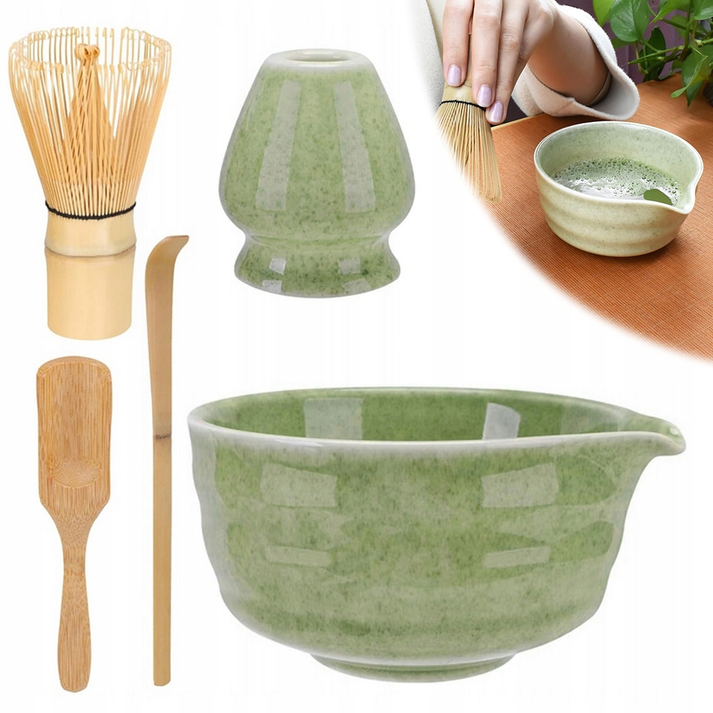 Levně Keramický Dárková Sada Na Čaj Matcha Šálek Metla Zelená