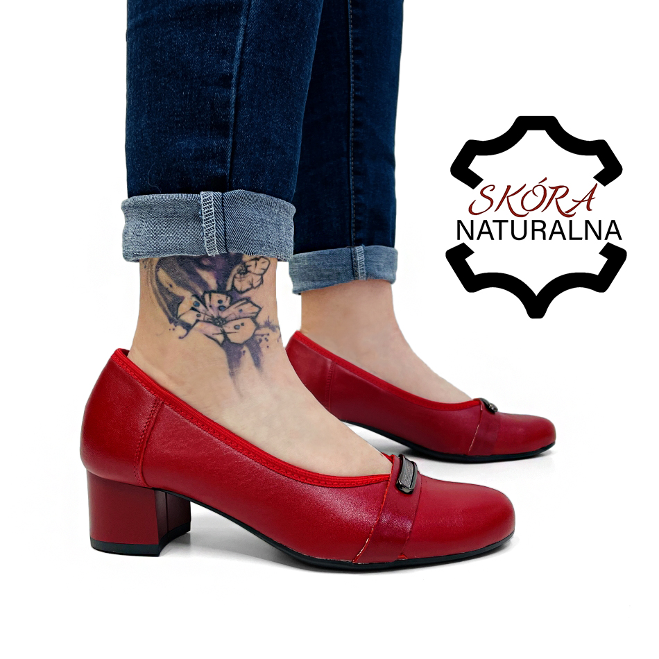 Červené Měkké Lehké Polobotky Kůže Nízký Podpatek Pro Halušky Širší 39