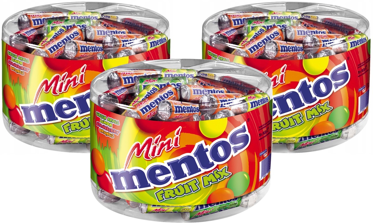 Mentos Mini cukierki truskawka, cytryna, pomarańcza, jabłko Słój 3x735g