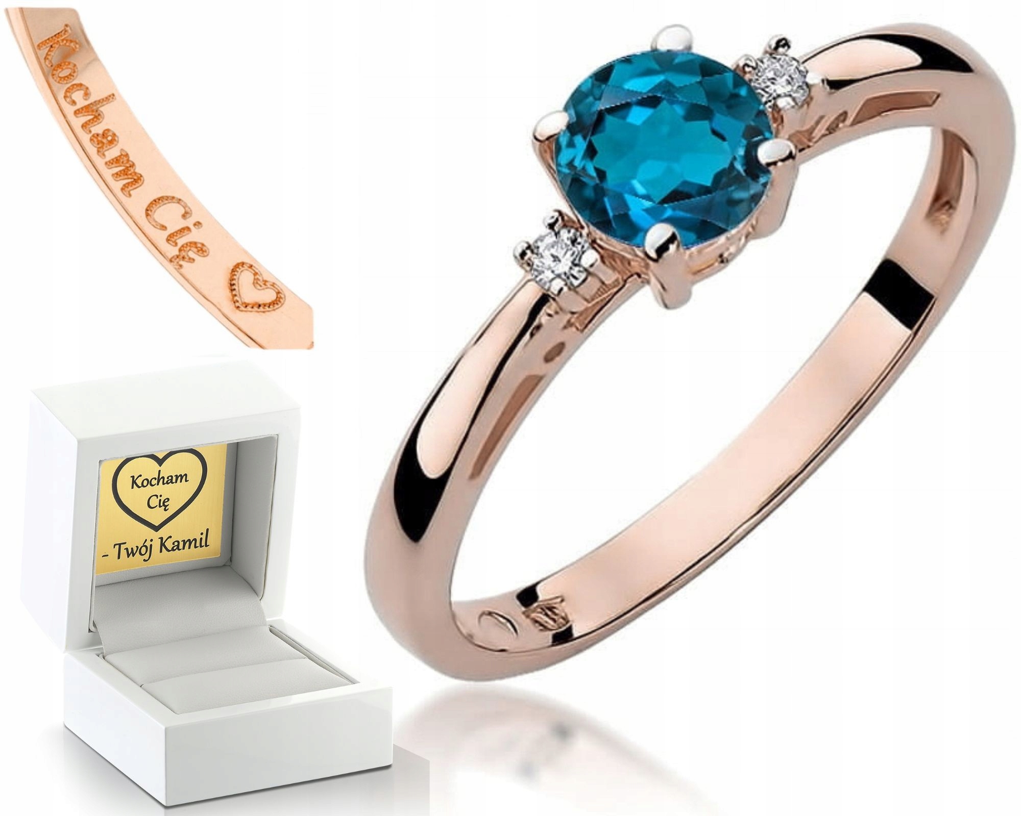 Růžové Zlato Prstýnek 585 S Brilianty A Přírodním Kamenem London Blue