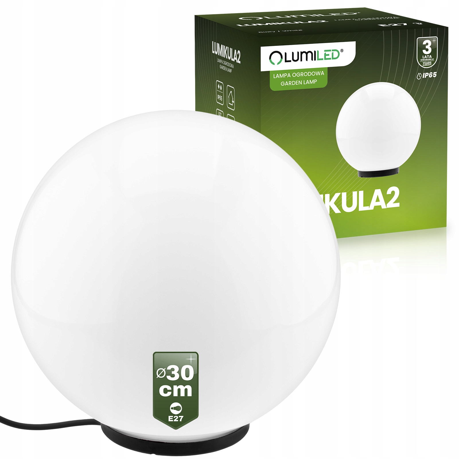 Lampa Ogrodowa Kula 230V 30CM Naziemna Wbijana Led E27 Zewnętrzna Przewód