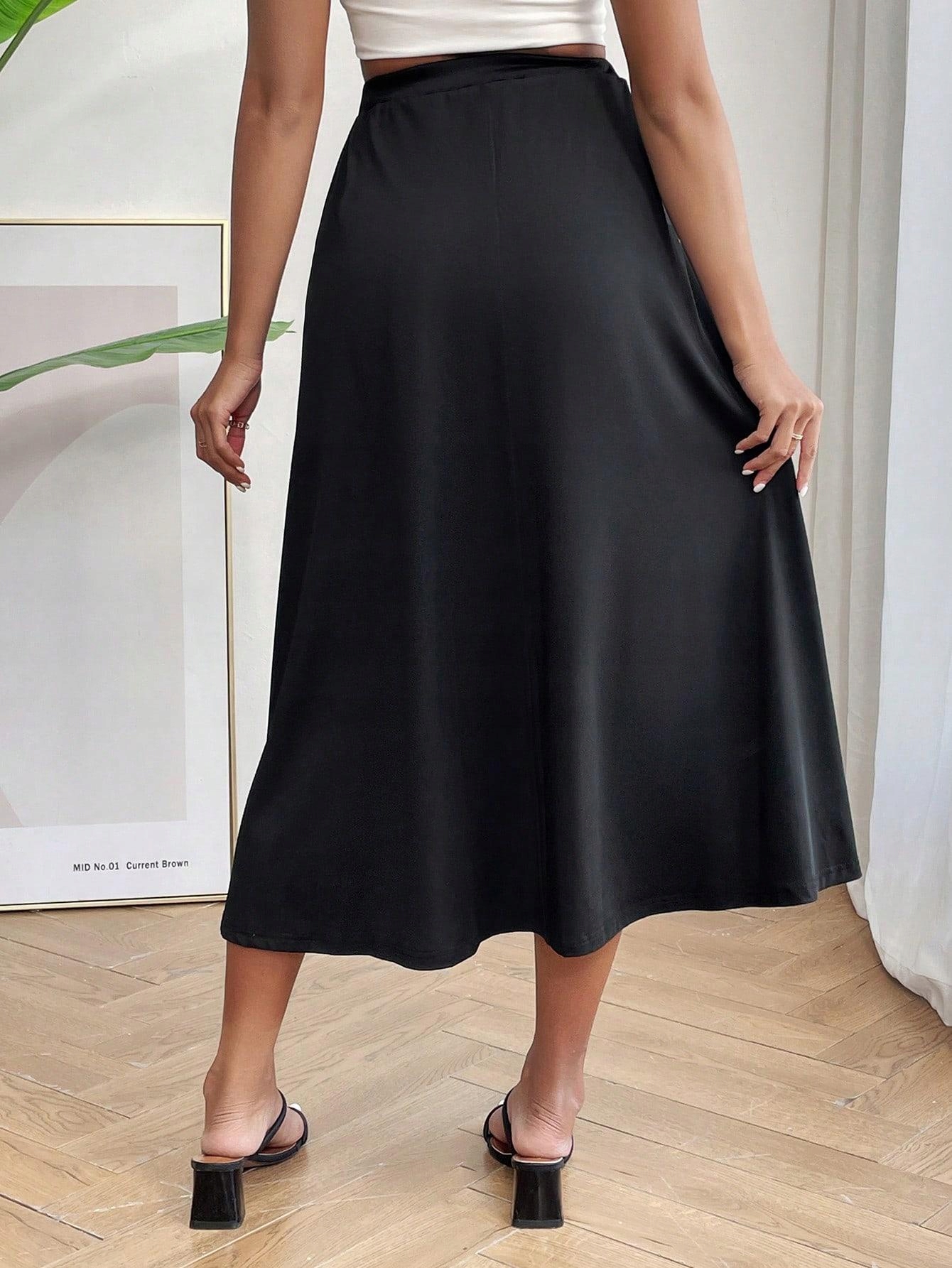 CZARNA CIĄŻOWA ROZKLOSZOWANA MIDAXI SPÓDNICA REGULOWANA W PASIE SHEIN 44 Wzór dominujący bez wzoru
