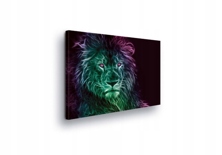 Obraz 80x60 Neonový lev fraktální lev energie mystika síla umění