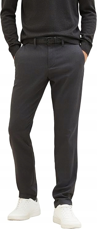 Tom Tailor Grafitové Chinos Kalhoty S Bavlněným Páskem W32 L34 6BA
