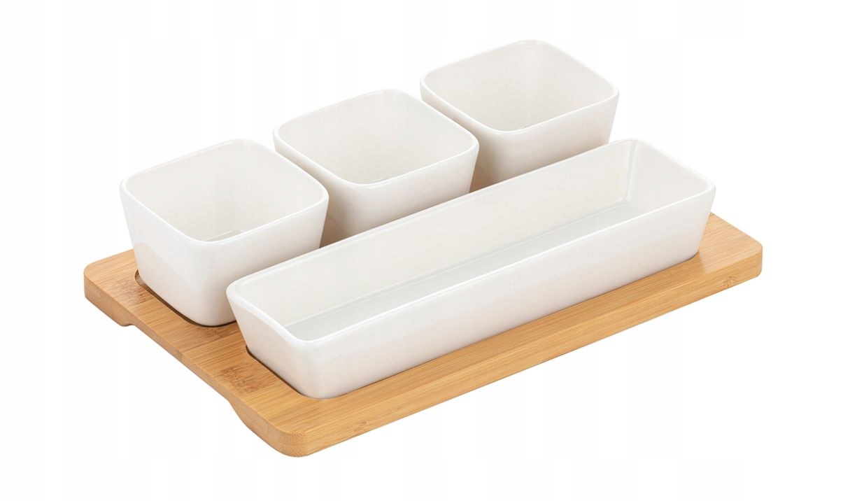 Zestaw do dipów prostokątny 4el Adria porcelana+bambus