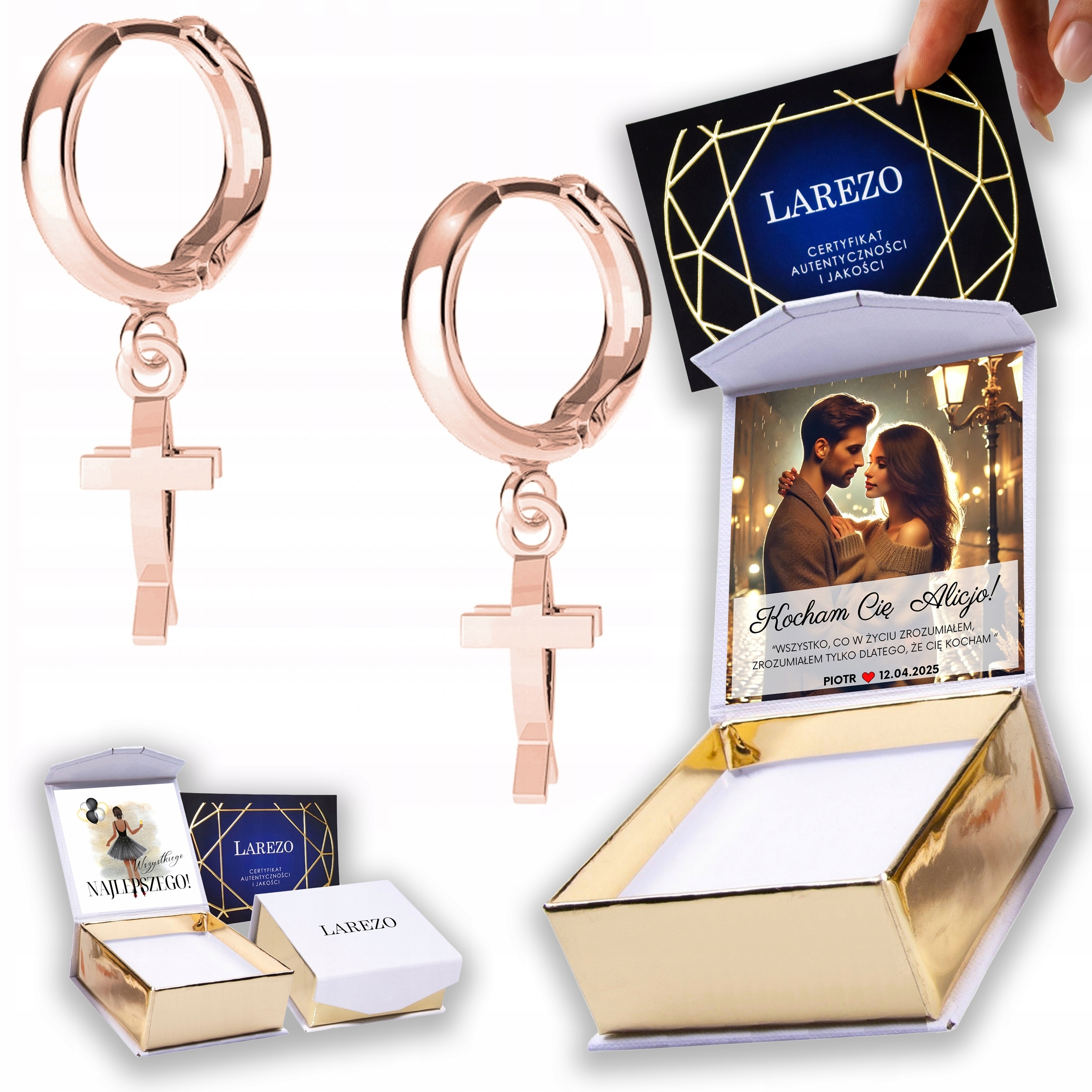 Náušnice Pozlacené 925 Kříže Rybičky Křížky Ryby Kříž Potisk