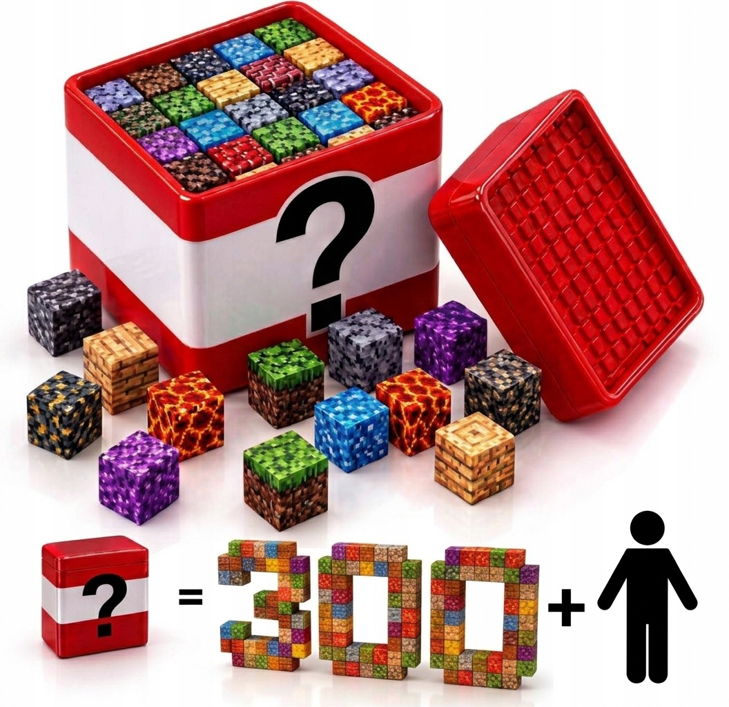 KLOCKI MAGNETYCZNE MAGNES ZESTAW 300 EL. + 15 FIGUREK + PUDEŁKO