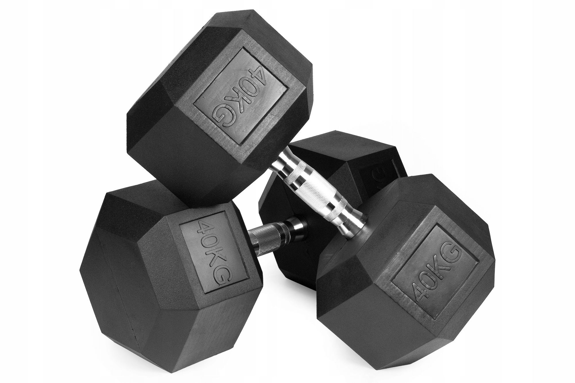 Hantle stałe 2x40kg żeliwne gumowane 80kg Hex do treningu Solidne