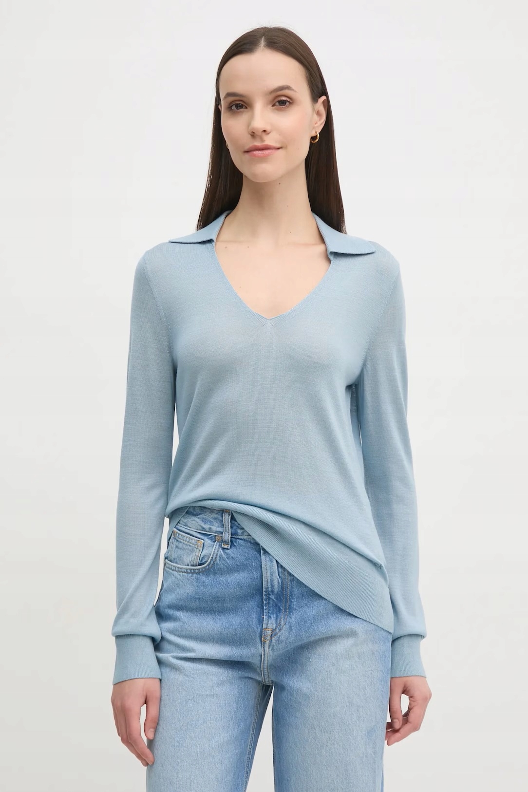 Calvin Klein dámský svetr s příměsí vlny, barva modrá, lehký VEL.40/L