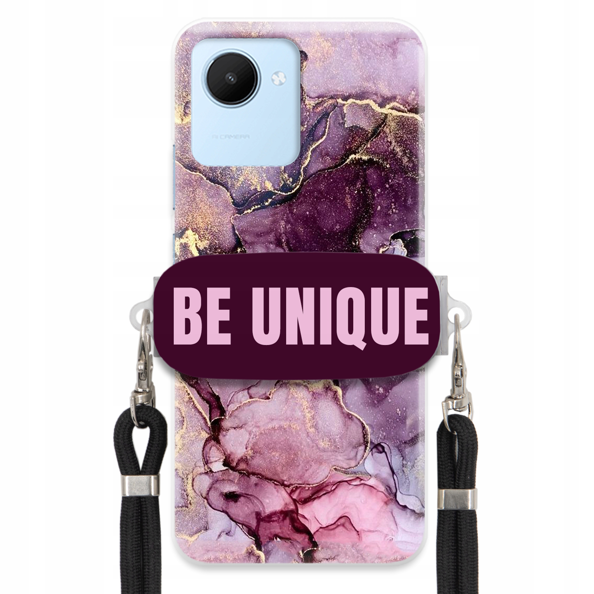 Prémiové puzdro pre Realme C30 Case držiak na šnúrku Čierny fialový mramor