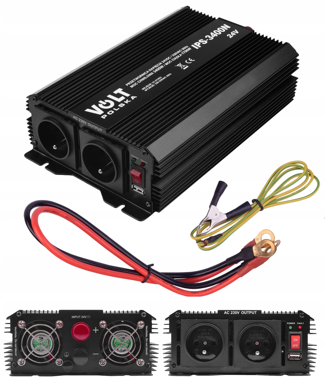Przetwornica Tir 24V 230V 1700W/3400W Sinus Modyfikowany Grzałka Komputer