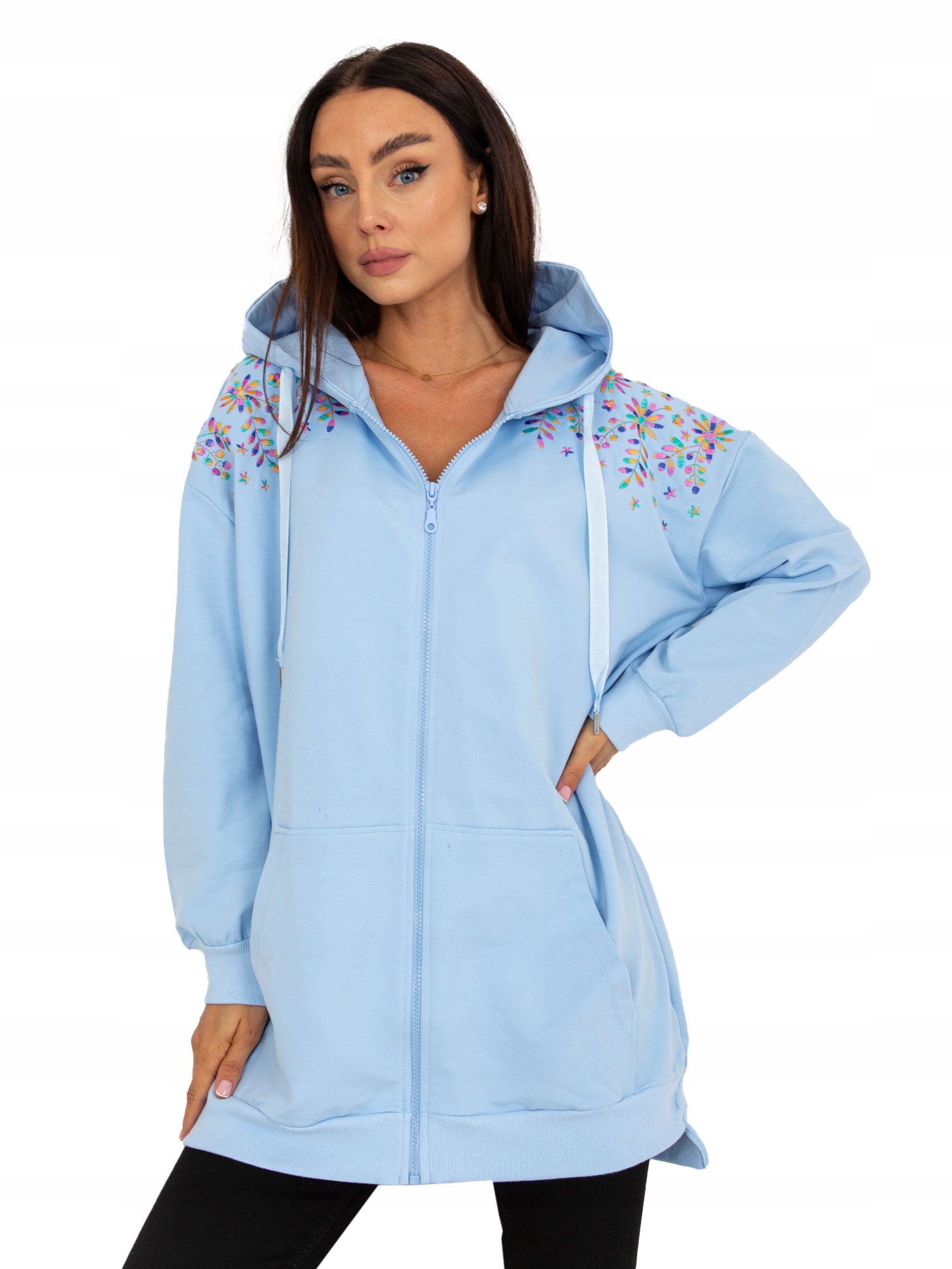

Długa Rozpinana Bluza Damska Z Kapturem L/XL