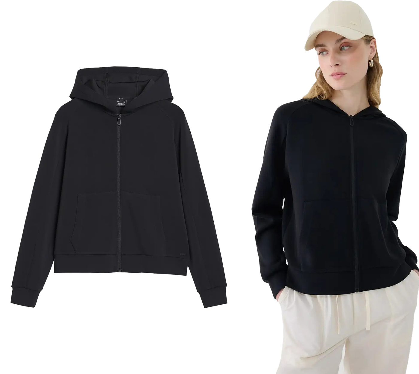 Mikina na zip 4F F1577 s kapucí a modalem, černá, velikost S