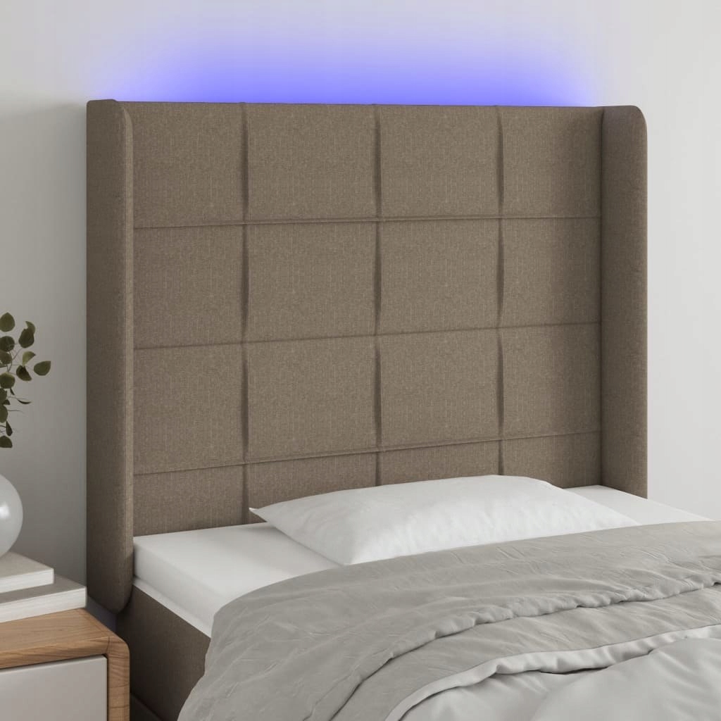 Opěrka hlavy k posteli s Led, taupe, 83x16x118/128 cm, látka