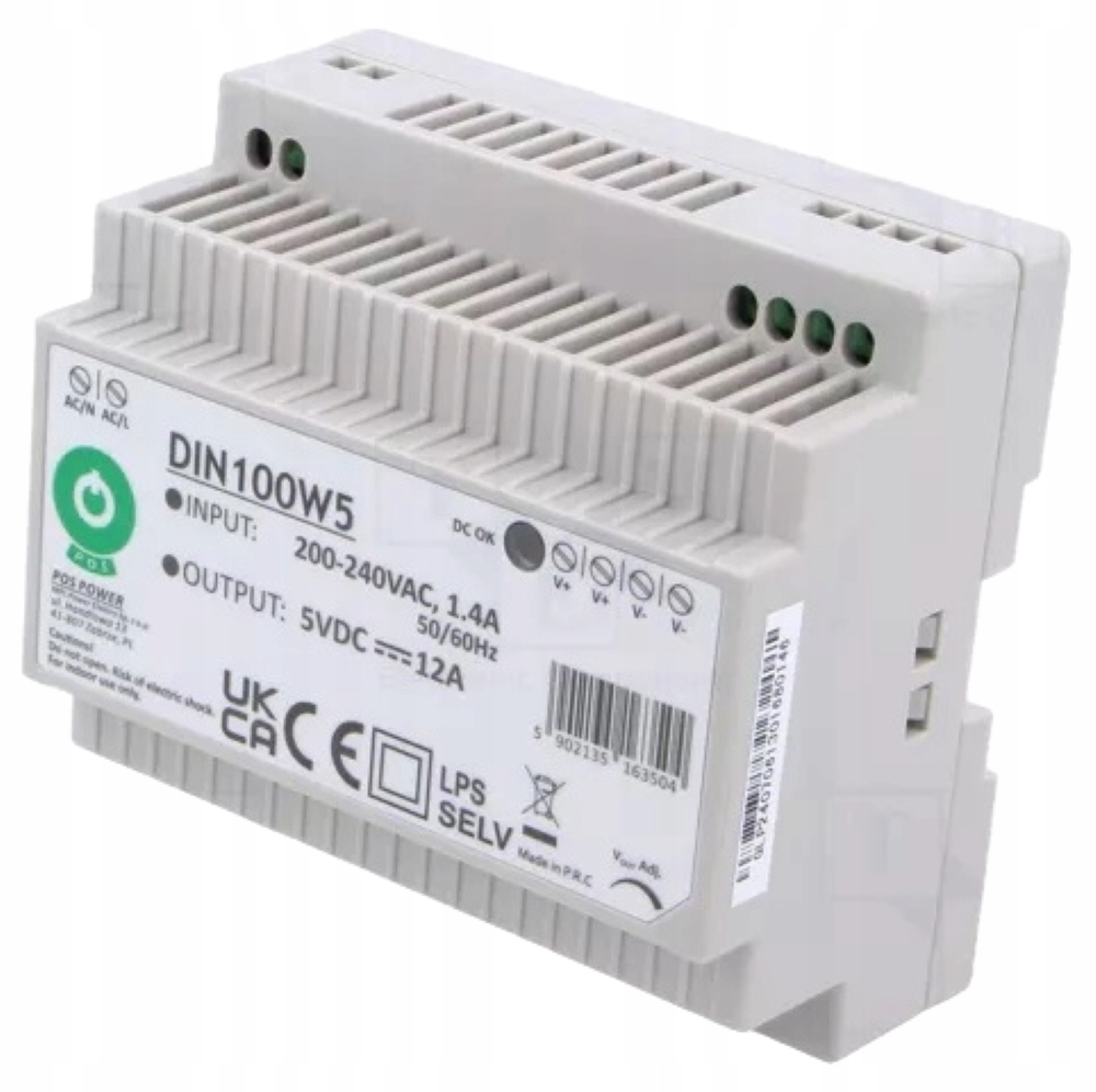 Zasilacz Impulsowy Stałonapięciowy Regulowany Na Din 60W 12A 5V Pos Power