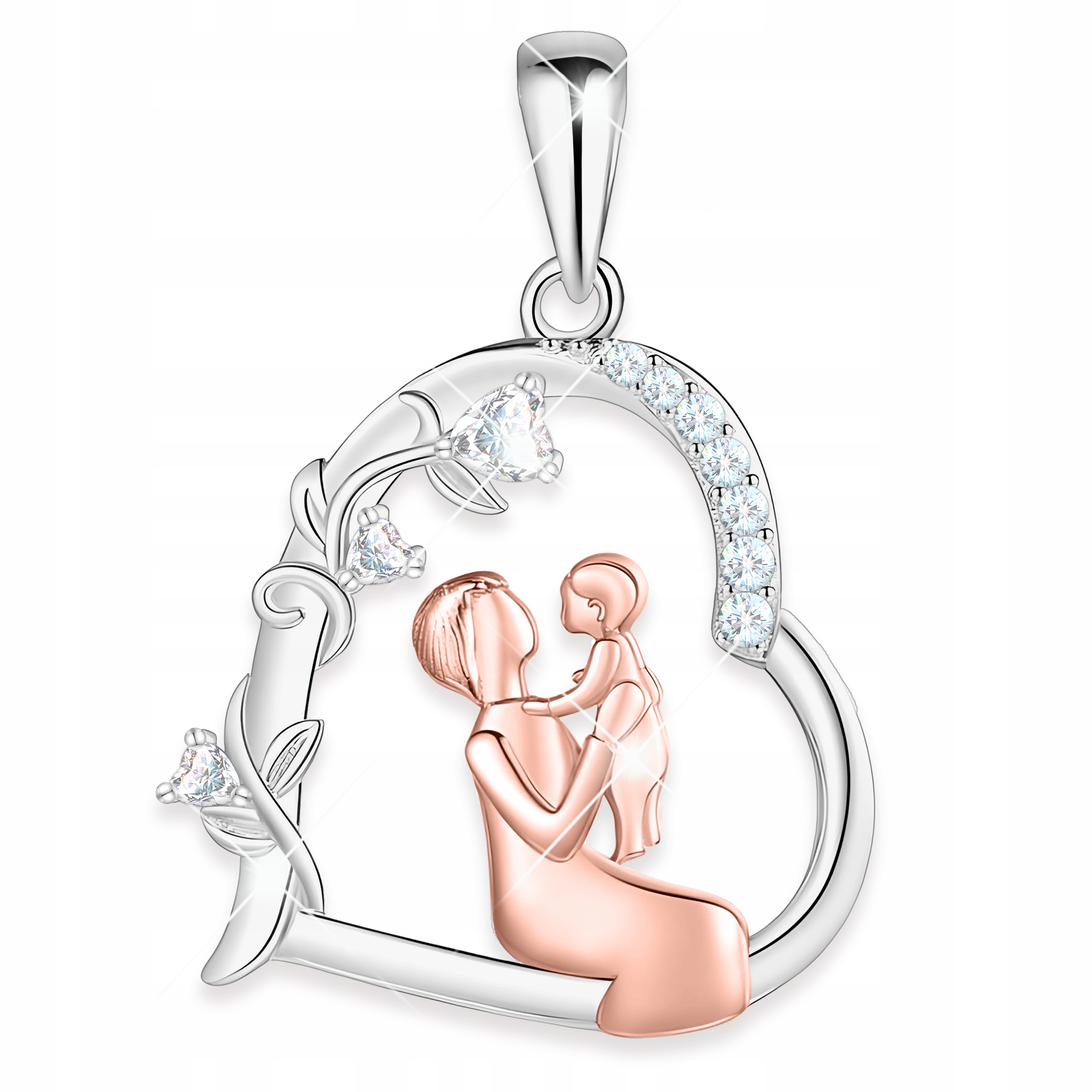 Stříbrný přívěsek na řetízek Srdce Máma s dcerou dítěte Stříbro 925