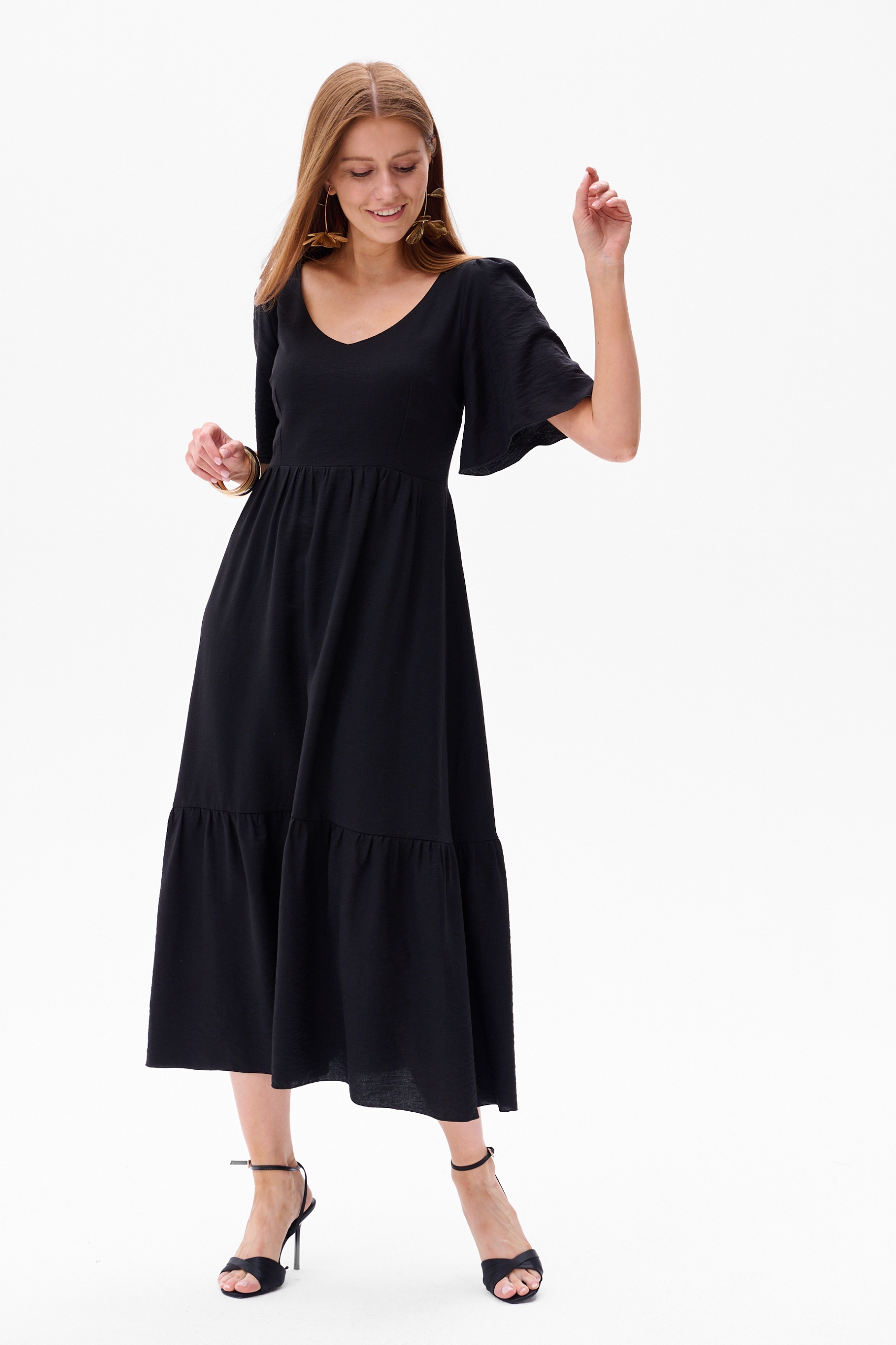 Hladká Midi Šaty Dámská černá Doris blue shadow vel. 46