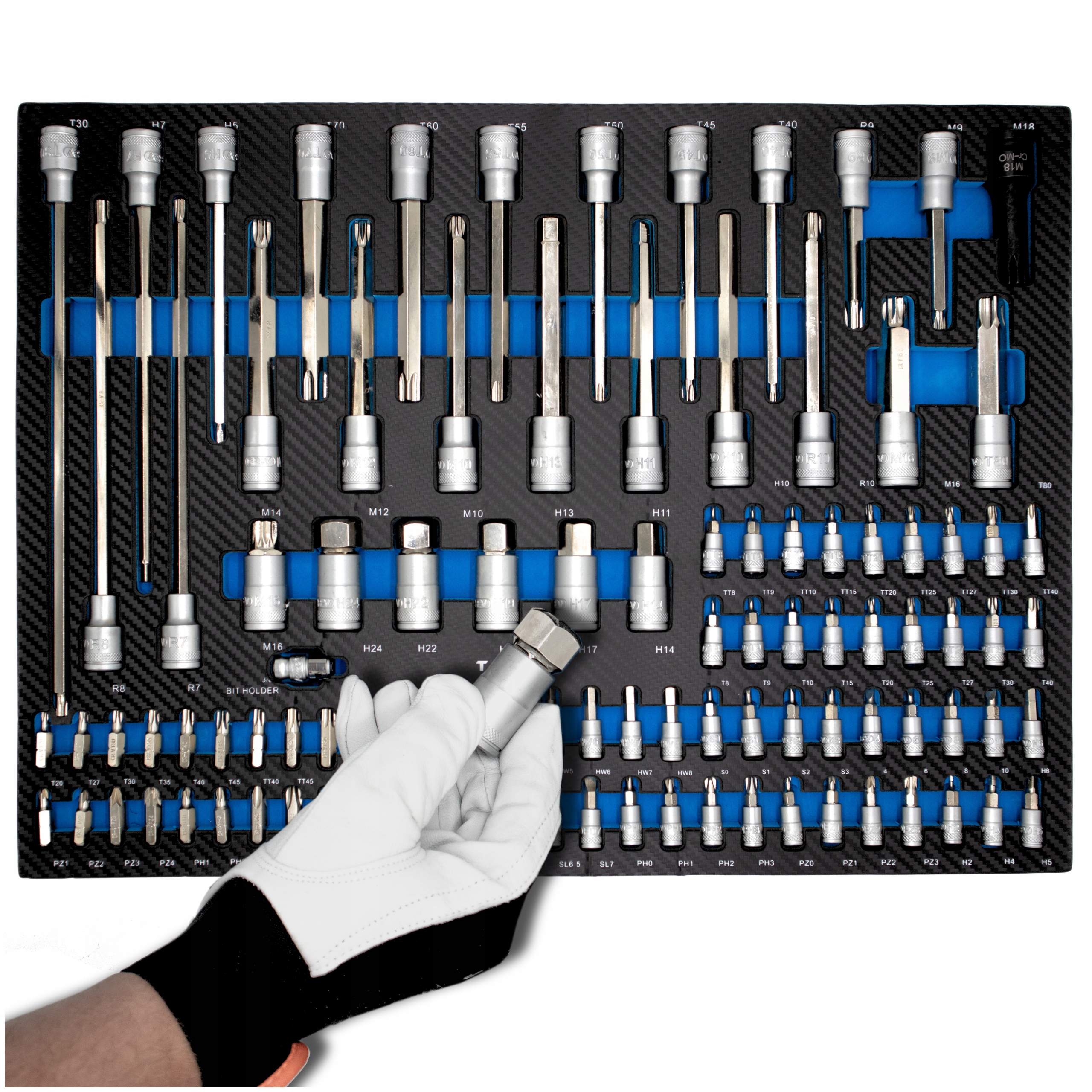 Sada bitů nástavců Torx Imbus Pěnová vložka do skříňky na nářadí 102el