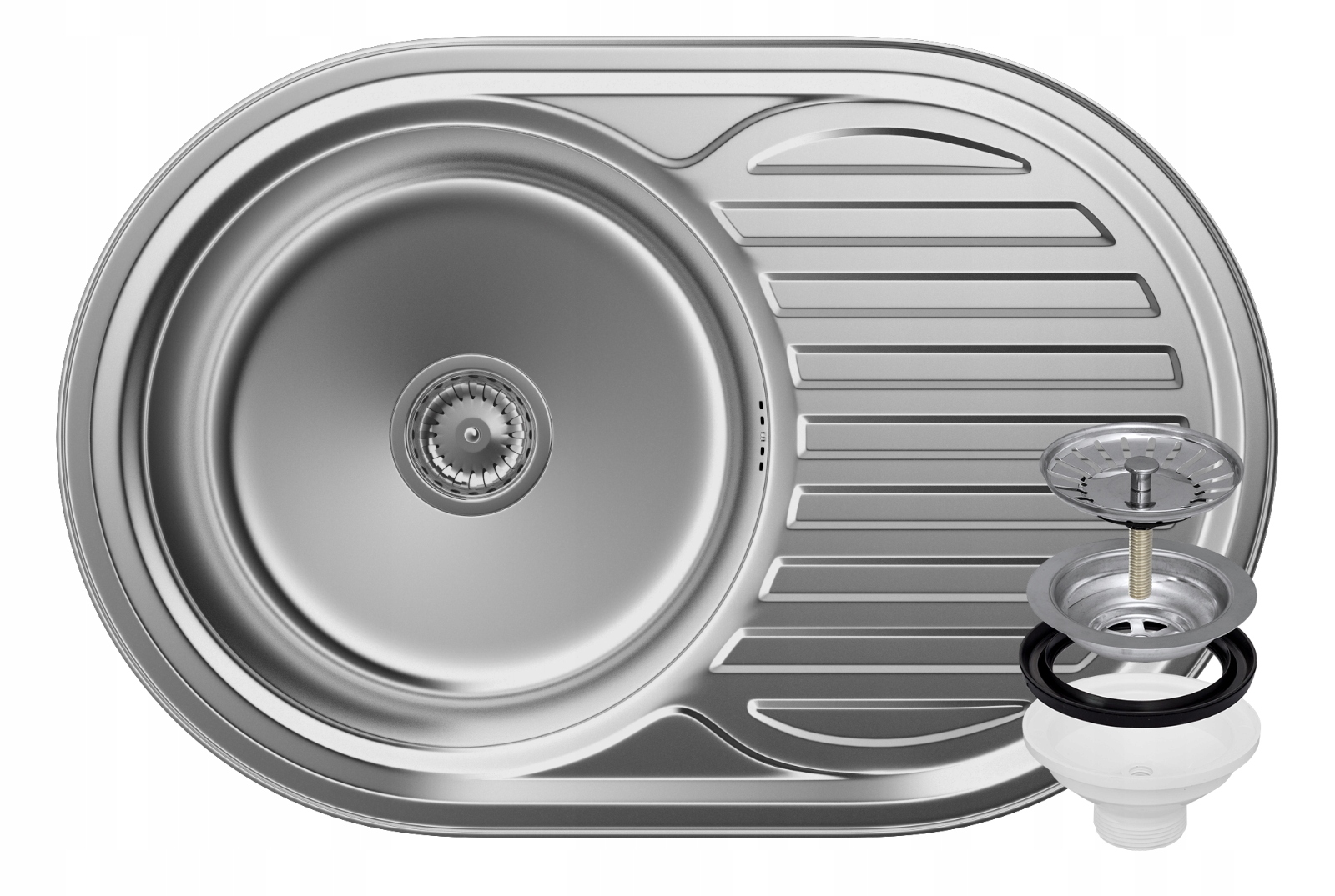 Okrúhly Oceľový Drez S Odkvapkávačom Saténová APULIA77