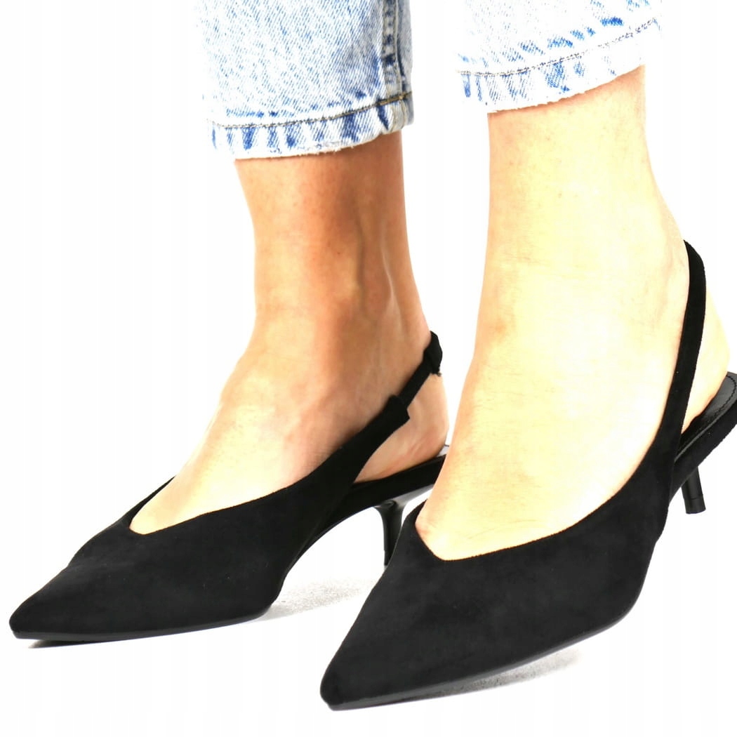 Lodičky Bez Podpatku Na Nízkém Podpatku, Černý Semišový Pásek Na Gumičce 40