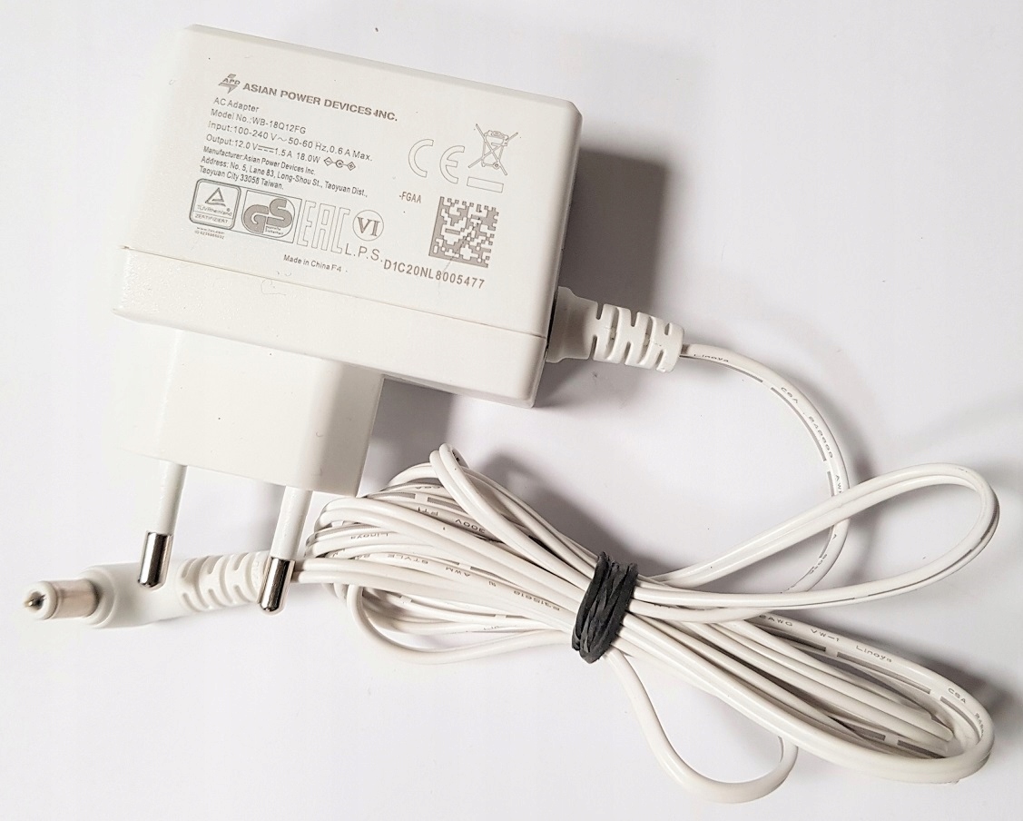 ORYGINALNY ZASILACZ APD 12V 1.5A WB-18Q12FG ASIAN