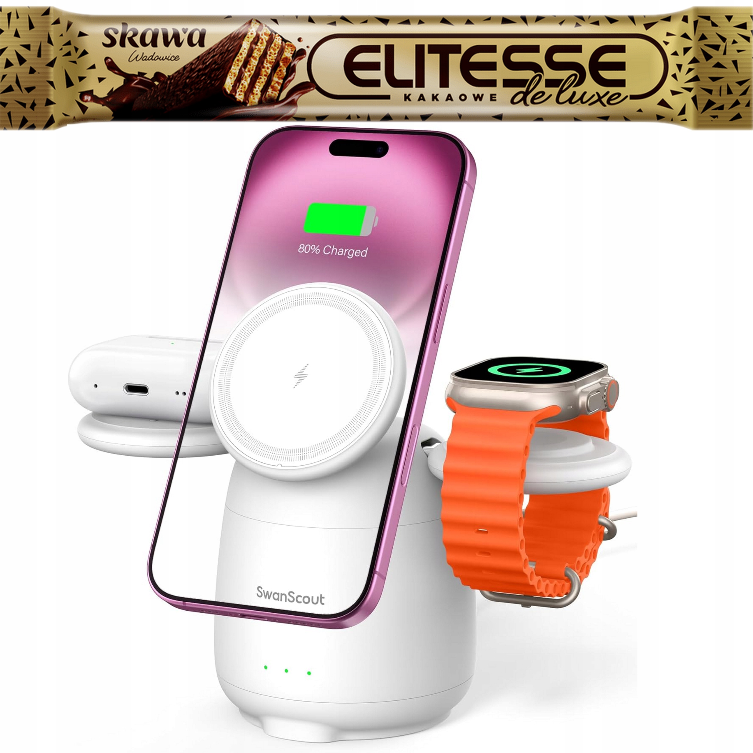 Ładowarka indukcyjna SwanScout iPhone 16 15 14 13 12, Apple Watch AirPods