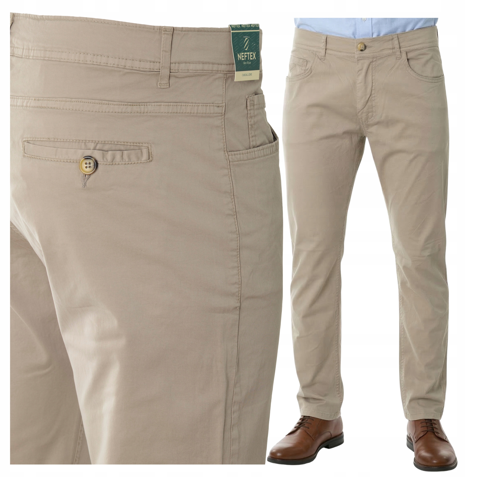 Spodnie Materiałowe beżowe Gładkie Klasyczne wiosna W34