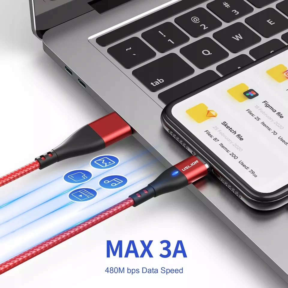 KABEL MAGNETYCZNY 2M SZYBKIE ŁADOWANIE 3A USB C Długość przewodu 2 m