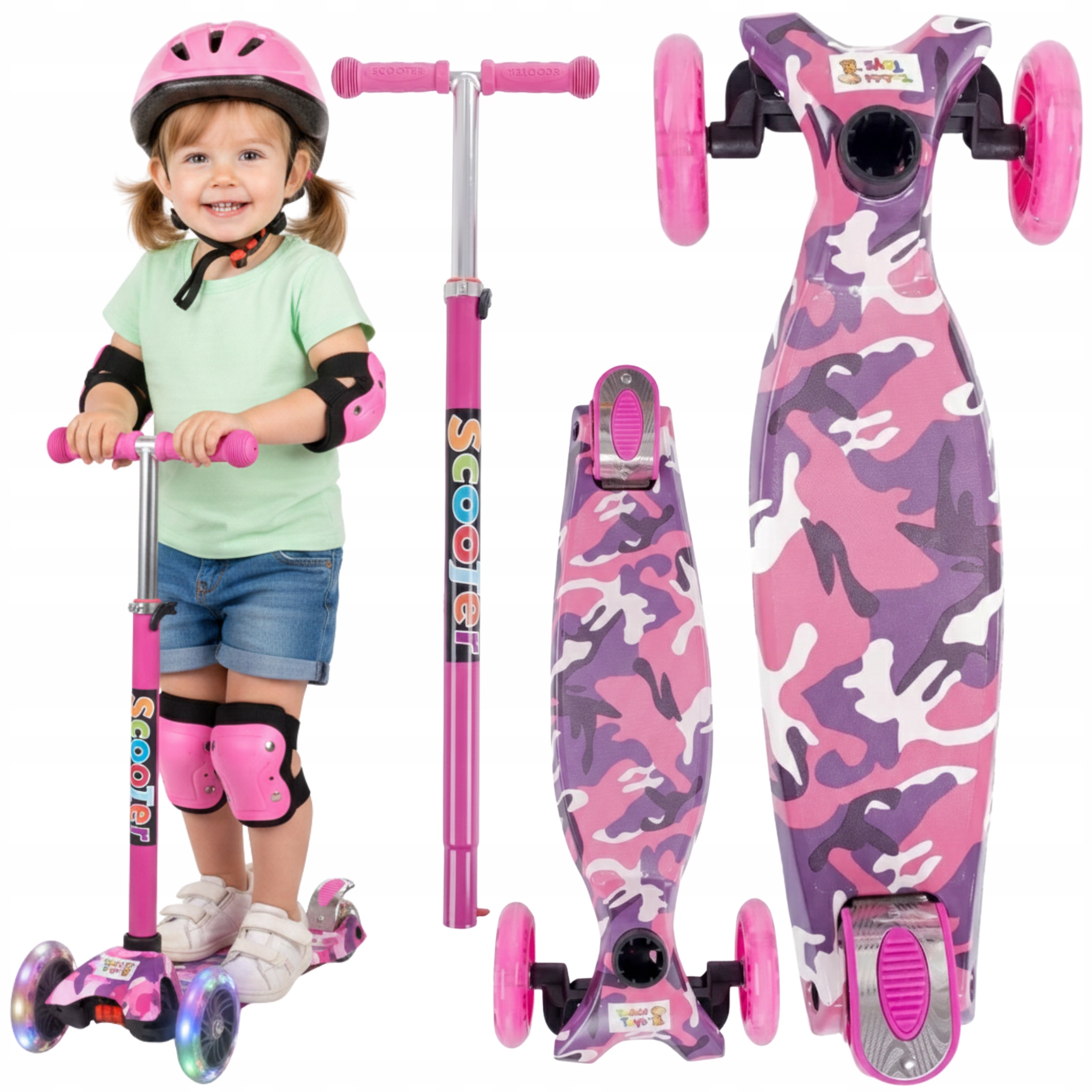 Hulajnoga dla dzieci Led trójkołowa balansowa regulowana różowa lekka