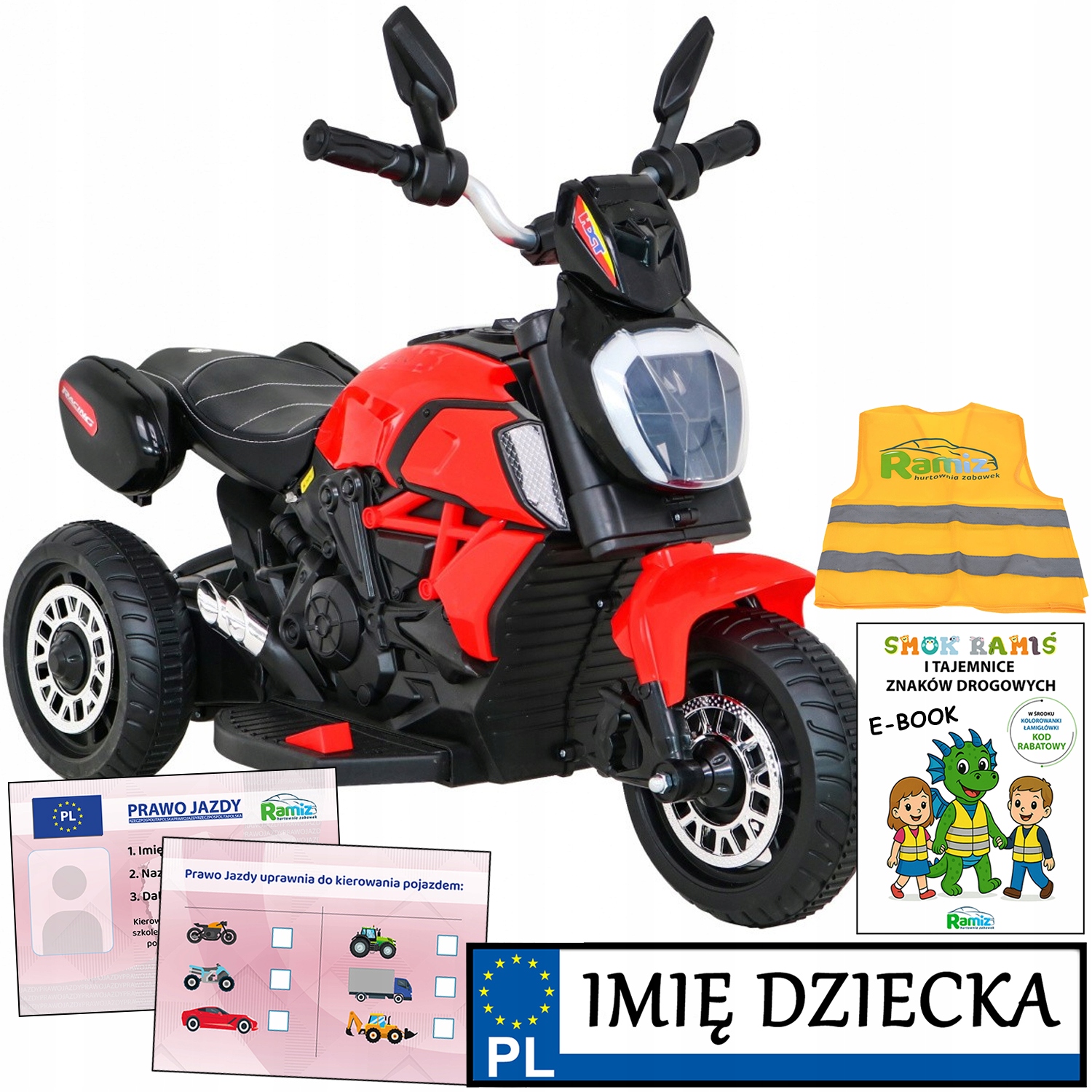 Motor dla dzieci Fast Tourist 3 koła melodyjki Tablica Imienna