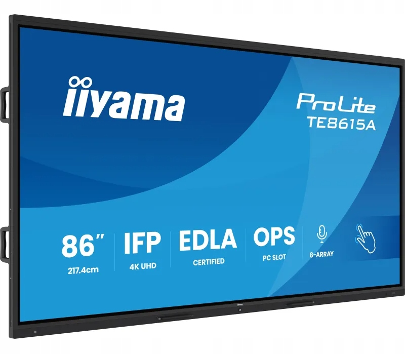 IIYAMA Monitor interaktywny 86 cali TE8615A-B2AG IPS,4K,40pkt,550cd,DeepContrast-IR+, HDMI x2,DP,USB-C, 2 x 20W, OPS Slot x1, 5xUSB, 2xRJ45,8-Array