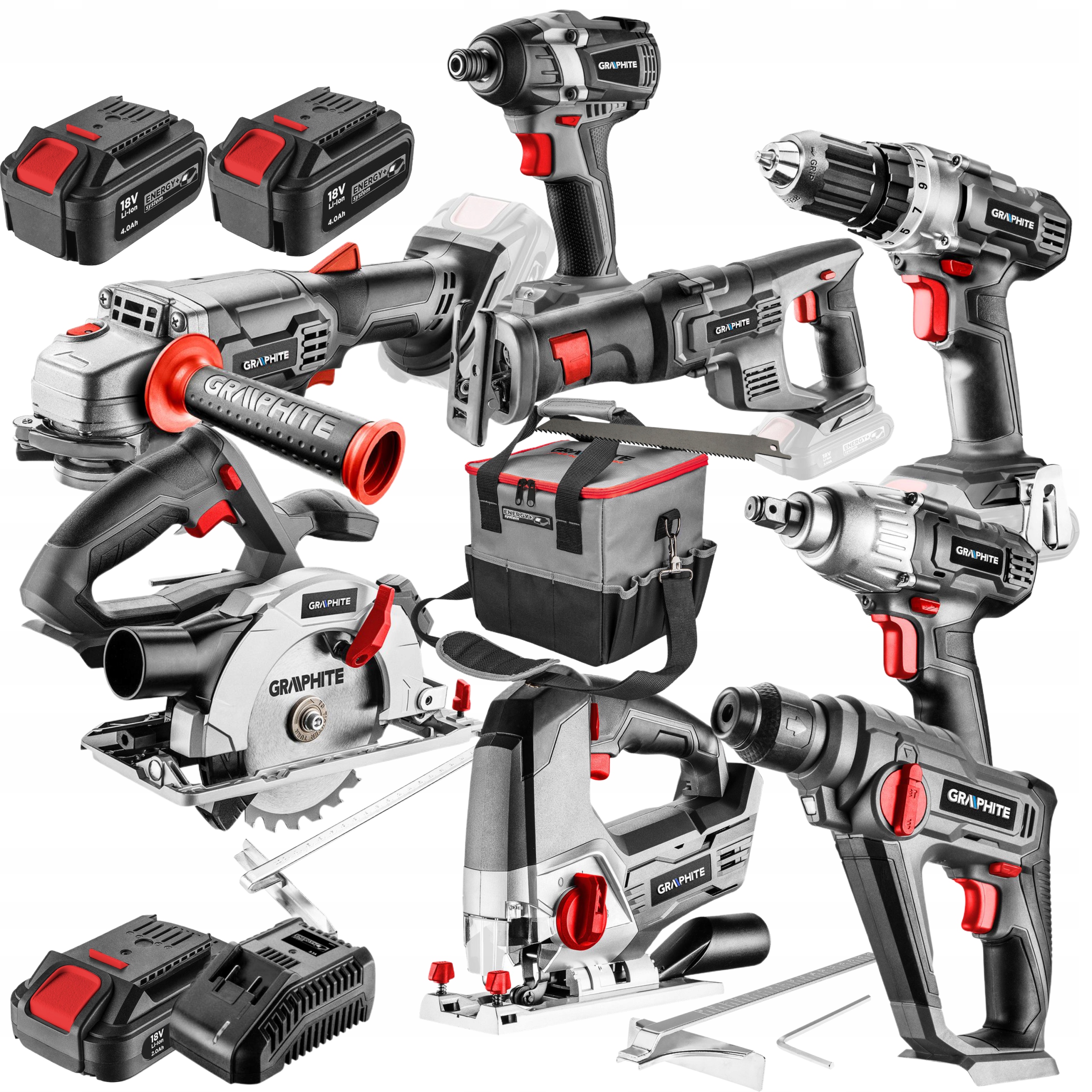 ZESTAW ELEKTRONARZEDZI 18V 2x4Ah 2Ah GRAPHITE 13el