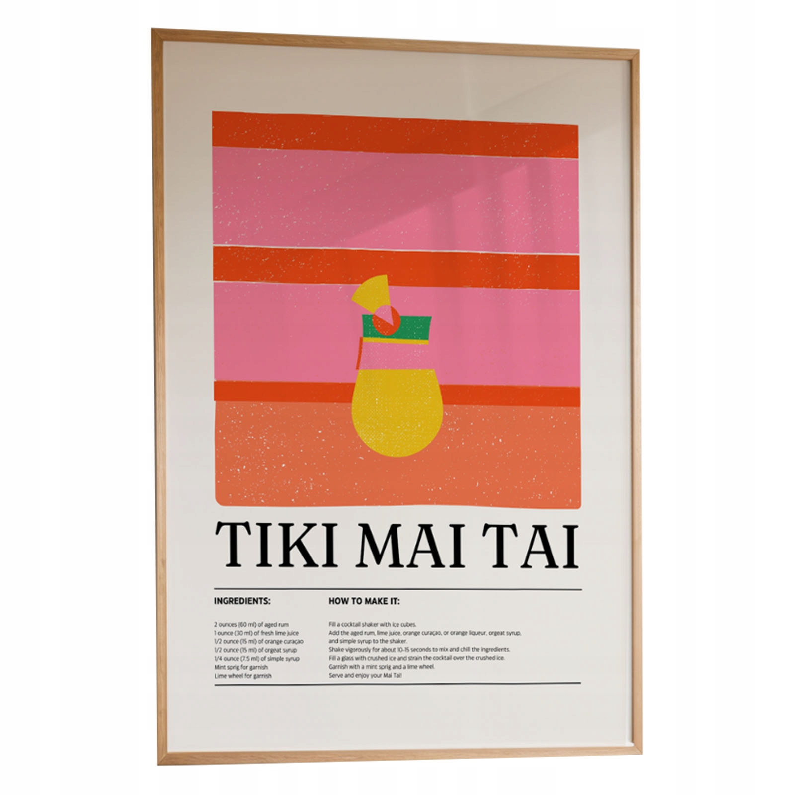 Plakát Tiki Mai Tai A3 Bar Kuchyně Drink Obraz Rámeček Dřevěný 30x42 cm
